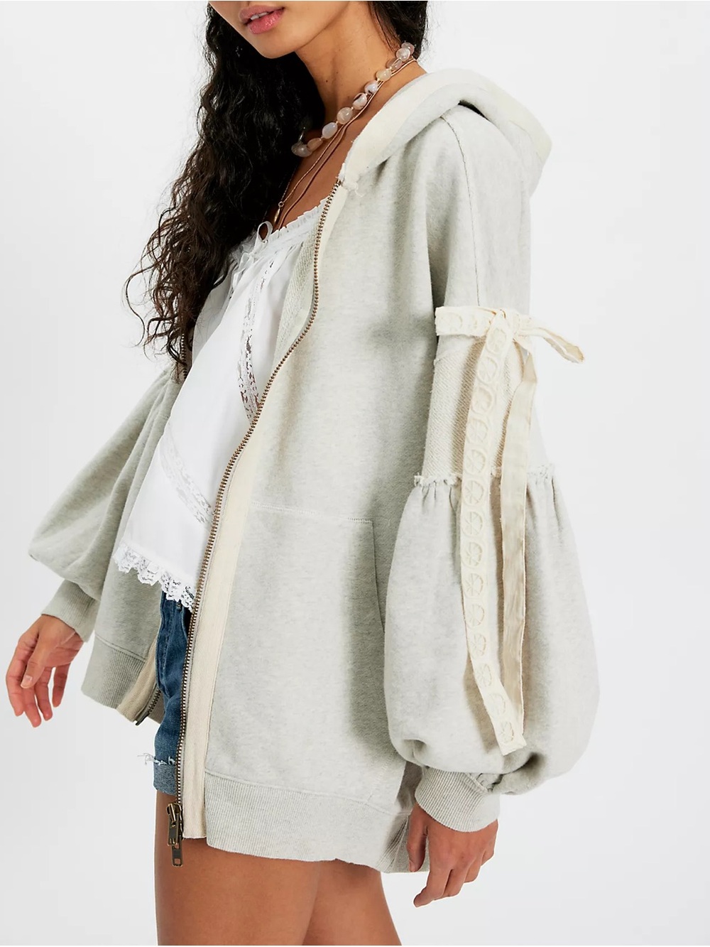 Free People Bow Girl Sweatshirt in Heather Grey NWT